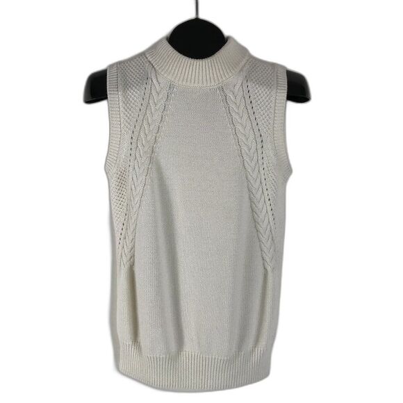 ModCloth Knit Enthusiast Sleeveless Sweater Women's Medium Ivory Career Holiday - Picture 1 of 10